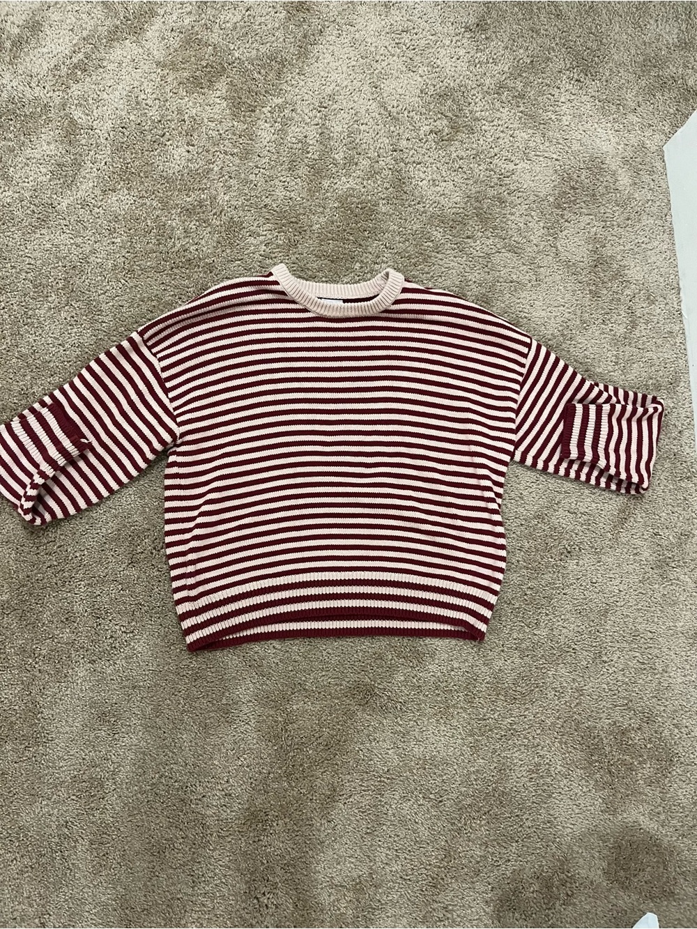 Le Lis Red and White Striped Crewneck Sweater